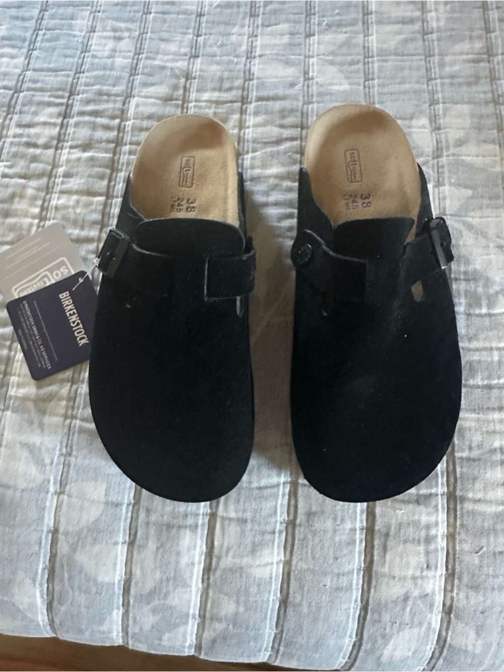 Birkenstock Black Suede Boston Clogs - Women's